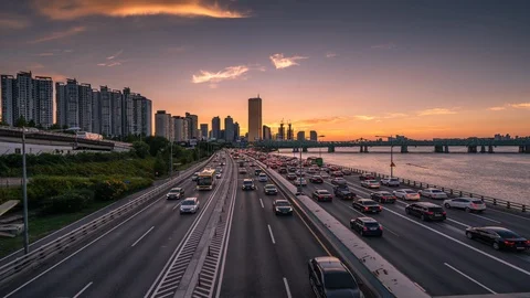 Time lapse Sunset and traffic car at Seoul,city in South Korea. Stock Footage 112994110
