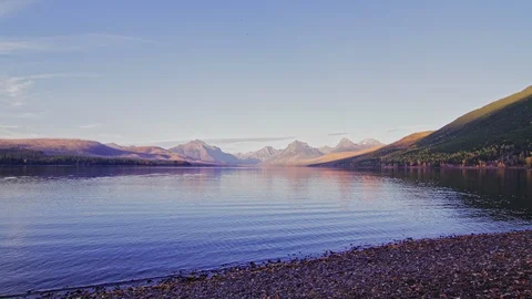 Time-lapse of sunset in Autumn on Lake McDonald in Montana Stock Footage 127463551