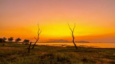 Time lapse sunset at Bang phra reservoir ,sriracha chon buri,thailand Stock Footage 123688782