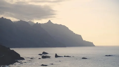 Time lapse with sunset at Benijo beach at Tenerife Stock Footage 120791962