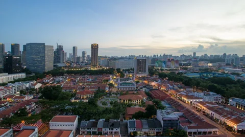 Time lapse of sunset to blue hour over Kampong Glam with Singapore cityscape Видео 39759454