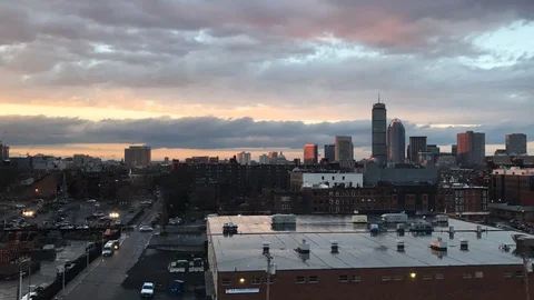 Time-lapse of a sunset in Boston with the Prudential Center in the background. Stock Footage 122343428