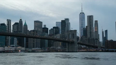 Time-lapse sunset Brooklyn bridge Stock Footage 214441828