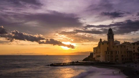 Time lapse sunset in camogli town in liguria north of italy stunning sunset Stock Footage 94957092