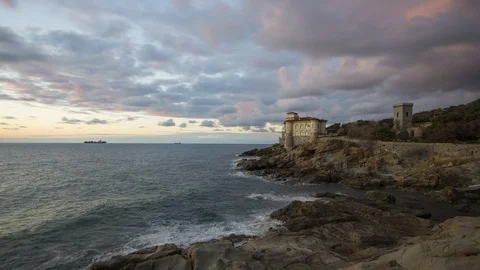 Time-lapse at sunset Castle Of Boccale , Livorno. Stock Footage 123526150