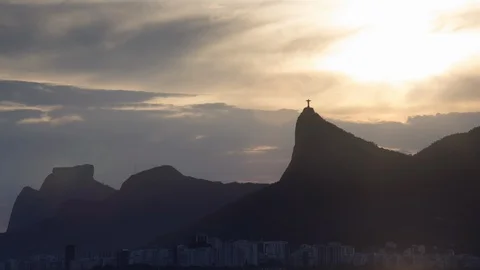 Time-lapse Sunset Christ Redeemer Seen from Niteroi Stock Footage 89677276