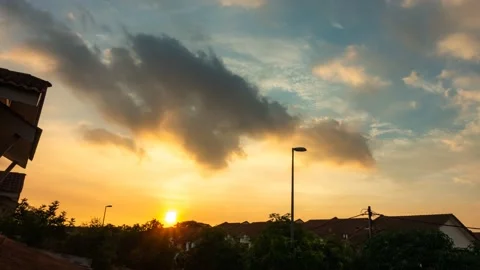 Time-lapse of sunset, clouds, blue sky during twilight at Sungai Buloh, Selangor Video stock 229637050