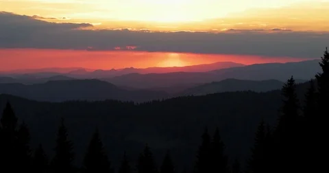 Time Lapse of Sunset Clouds Motion Over Hills, Mountains Silhouette. Stock Footage 76619252