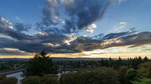 Time Lapse of Sunset with Clouds over City of Portland Oregon from Mount Tabor Stock Footage 41815948