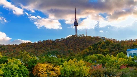 Time Lapse sunset clouds at Seoul tower South Korea. Stock Footage 98111115