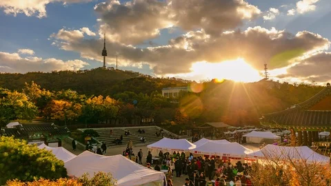 Time Lapse sunset clouds at Seoul tower South Korea. Stock Footage 98111567