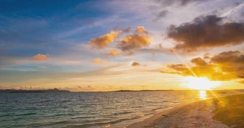 Time lapse: sunset colorful sky on sea, tropical desert beach, no people, dramat Stock Footage 128571810