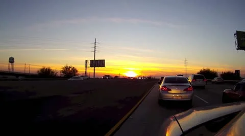 TIME LAPSE SUNSET CONGESTED HEAVY STOP AND GO TRAFFIC POV HD VIDEO Stock Footage 20641187