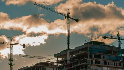 Time lapse Sunset at the construction site, 4k video Stock Footage 236563025