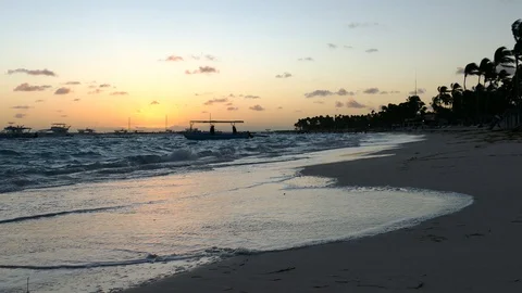 Time Lapse with sunset on a Dominican beach Stock Footage 130147508