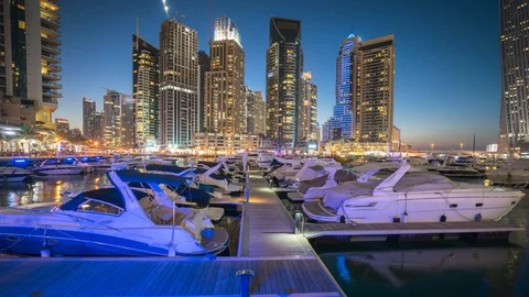 Time lapse of sunset, Dubai Marina, UAE Stock Footage 116403871