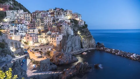 Time lapse of sunset of Five Lands in Italy near Spezia village. View on hill Stock Footage 243828380
