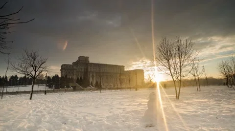 Time lapse at sunset in front of The Parliament Palace in Bucharest Stock Footage 45986826