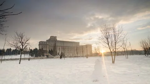 Time lapse at sunset in front of The Parliament House in Bucharest Stock Footage 45986827