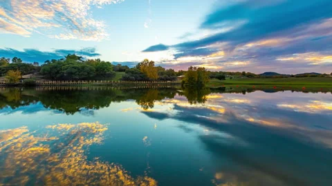 Time Lapse Sunset Glow at Princess Lake in Ulan Butong Autumn Landscape Stock Footage 320052334