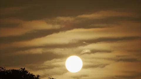 Time Lapse Sunset: Golden Sun Drops, Moving Clouds, and Airplane Silhouette 스톡 동영상 322019311