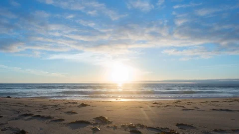 Time Lapse: Sunset On Horizon of Ocean and Beach Fading Into Night in Monterey, Stock Footage 106324966