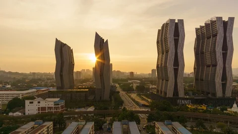 Time lapse Of sunset at Kuala Lumpur with a unique buildings in the foregroun Video stock 97247155