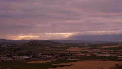 Time-lapse, Sunset La Rioja, Spain. Aerial view, day to night Stock Footage 98043337