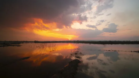 Time lapse sunset on the lake  Stock Footage 233769895