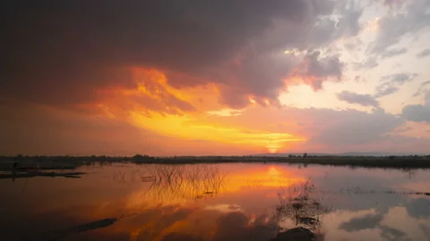 Time lapse sunset on the lake  Stock Footage 233787974