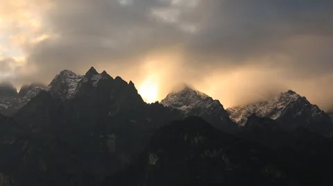 Time lapse of sunset landscape of mountain peak with snow Stock Footage 49034836