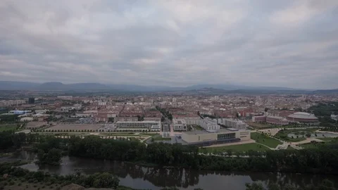 Time-lapse Sunset Logroño, La Rioja, Spain. Aerial view, day to night Stock Footage 98036601