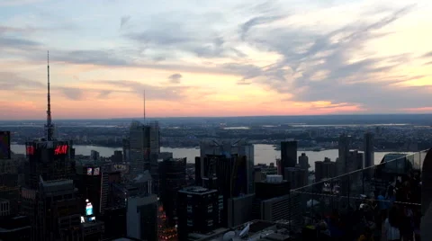 Time Lapse of sunset of Manhattan form the Top of the Rock in New York Stock Footage 50521636