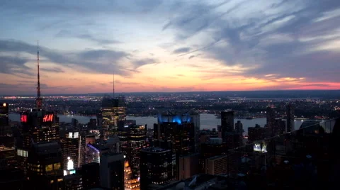 Time Lapse of sunset of Manhattan form the Top of the Rock in New York Stock Footage 50521688