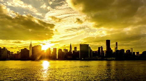 (Time lapse) At sunset, the Manhattan skyline, New York City, NY Stock Footage 63749246