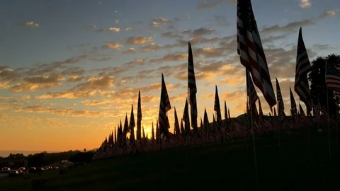 Time lapse sunset Memorial flag display to honor September 11th victims Stock-Footage 80395816