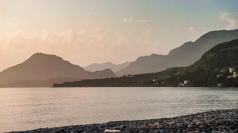 Time lapse sunset with mountain view in Bar Montenegro Stock Footage 196737828