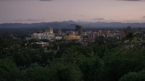 Time-lapse sunset to night of downtown Asheville, NC Stock Footage 103428704