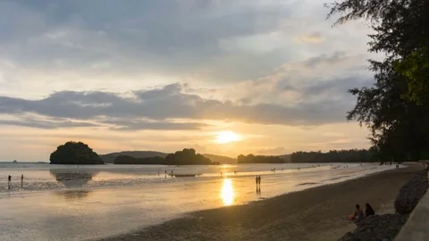 Time lapse : Sunset At Noppharatthara Beach, Krabi, Thailand Stock Footage 82315432