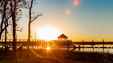 Time-Lapse of Sunset Over Cape Fear River Stock Footage 100292956