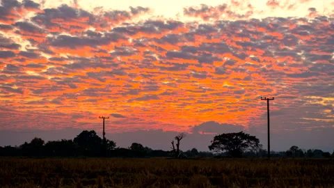 Time-lapse of sunset over the countryside with Altocumulus clouds Stock Footage 290354434