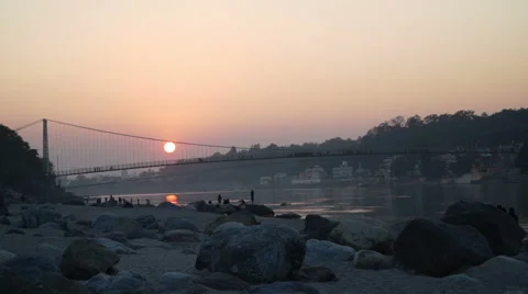 Time lapse of sunset over the Ganges river Stock Footage 58493326