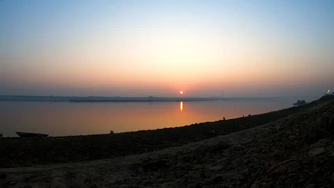 Time Lapse Of Sunset Over Ganges River In Varanasi Stock Footage 276829434