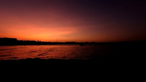 TIME-LAPSE Sunset over the hotel from the side of the Red Sea. Egypt 1920x1080 Stock Footage 119382503