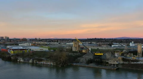Time Lapse of Sunset Over Industrial Area with Mt. St. Helens  in Portland OR Stock-Footage 47187545