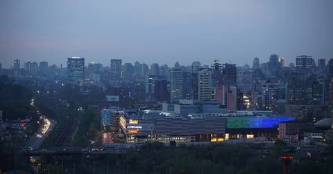 Time lapse. Sunset over the Kiev city from high above Vídeo Stock 74769709