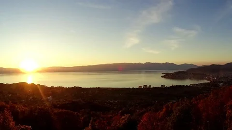 Time lapse of sunset over Lake Ohrid seen from Velestovo, Macedonia Stock Footage 81163150