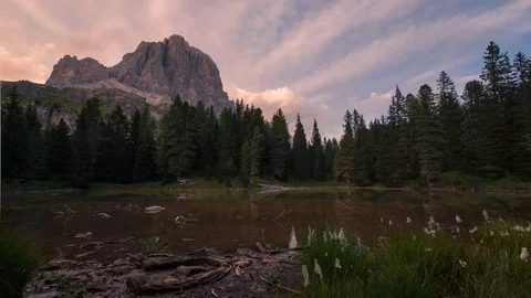 Time lapse sunset over lake under Tofana Stock Footage 83467230