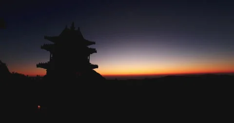 Time lapse of sunset over Laojun Mountain Taoist Temples Stock Footage 295606244