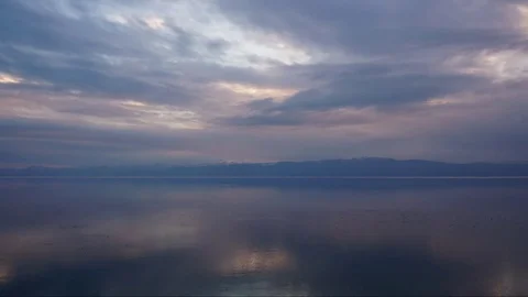 Time-lapse of sunset over mountains by Ohrid Lake, Macedonia Stock Footage 85031465